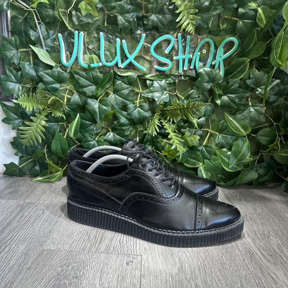 T.U.K. Pointed Creeper Men's 11 Black Leather Lace Platform Shoes